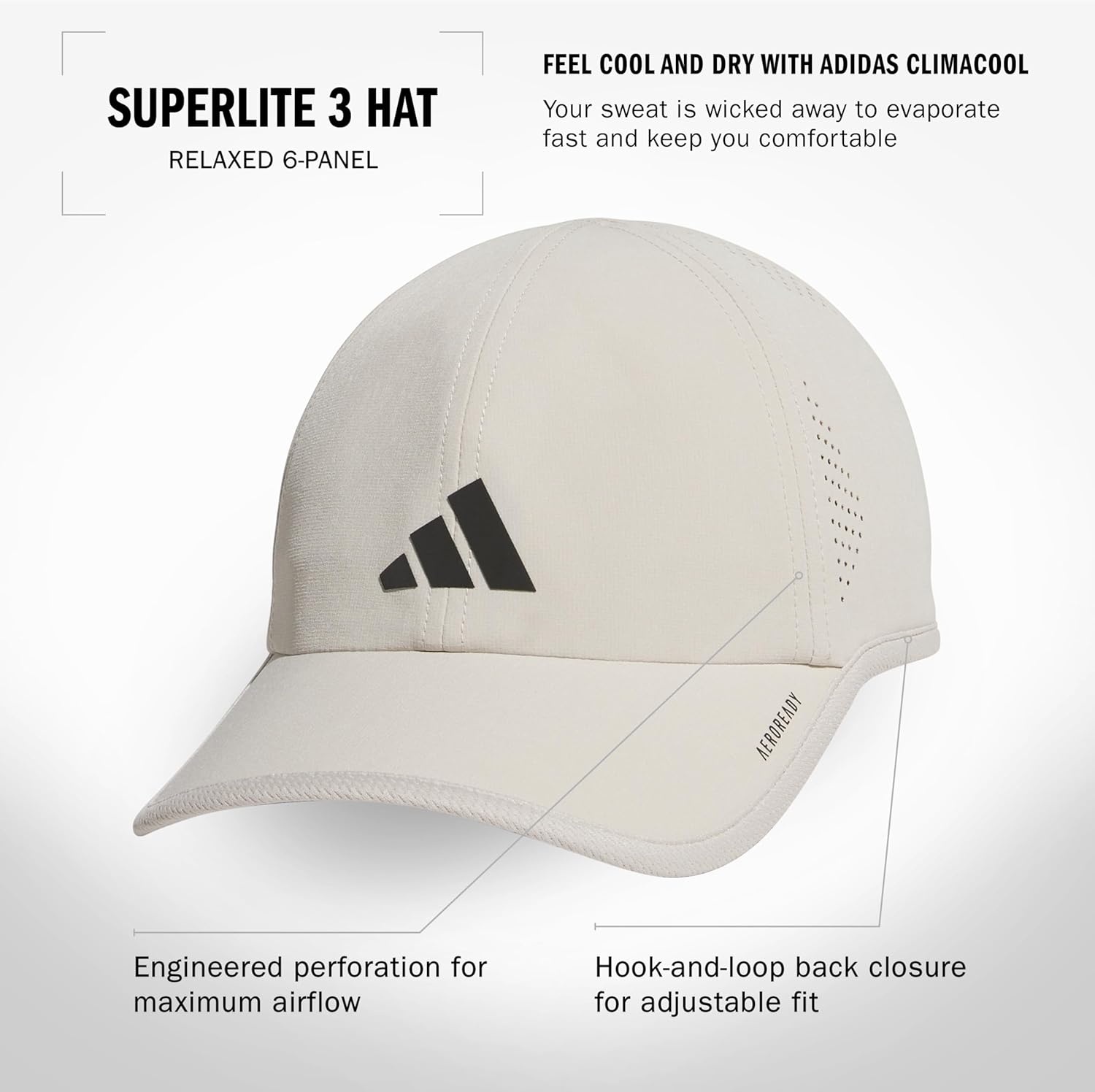 image:imageadidas Mens Superlite Hat Lightweight MoistureWicking Cap for Workout and TrainingWonder Alumina GreyBlack3