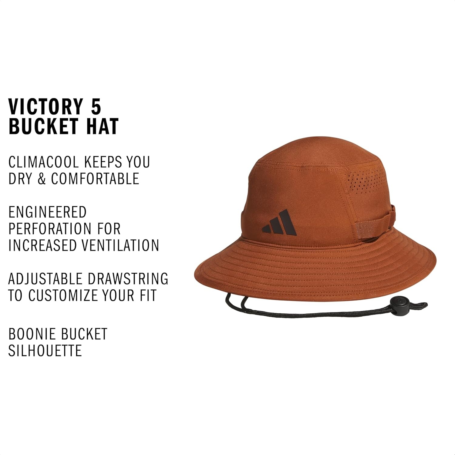 image:imageadidas Mens Victory Bucket Hat Outdoor Sun Boonie for Hiking and FishingDusky Bronze BrownAurora Coffee Brown5