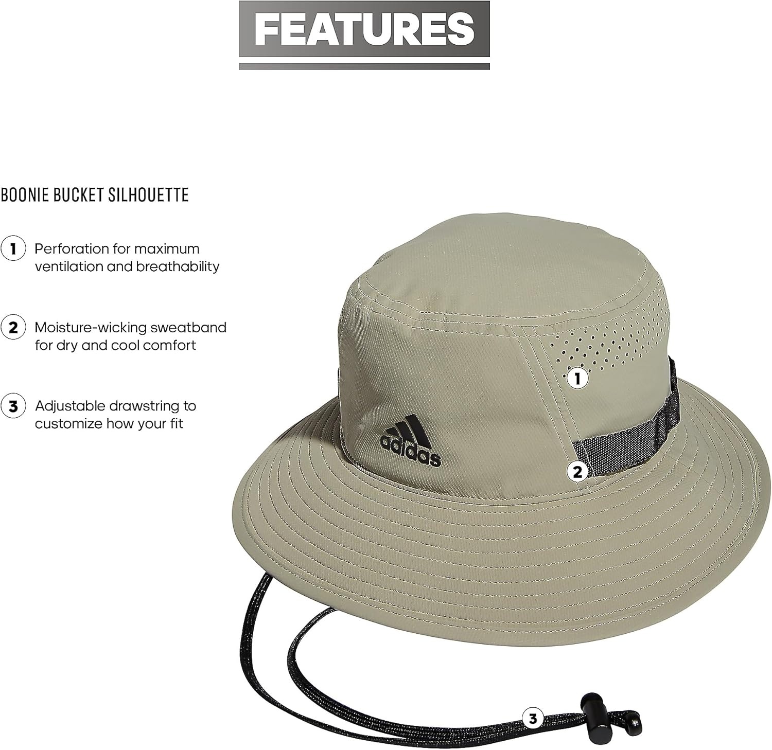 image:imageadidas Mens Victory Bucket Hat Outdoor Sun Boonie for Hiking and FishingFeather GreyBlack4