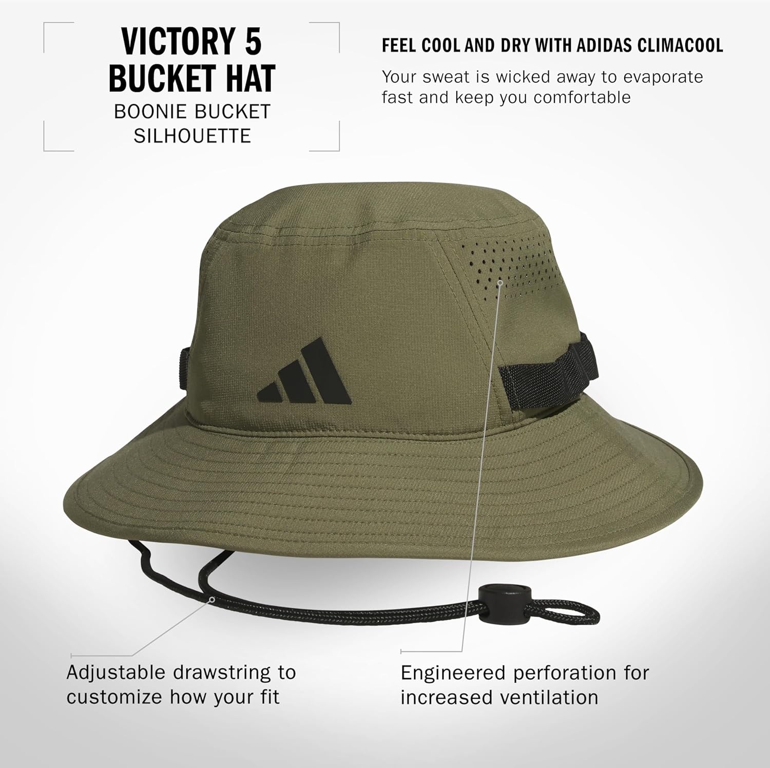 image:imageadidas Mens Victory Bucket Hat Outdoor Sun Boonie for Hiking and FishingOlive Strata GreenBlack5