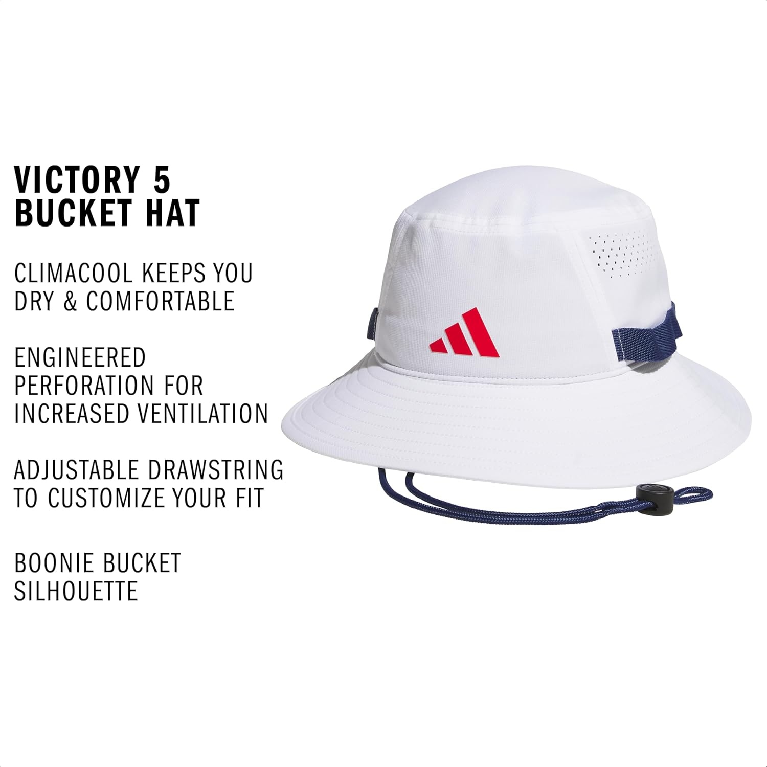 image:imageadidas Mens Victory Bucket Hat Outdoor Sun Boonie for Hiking and FishingWhiteDark BlueBetter Scarlet5