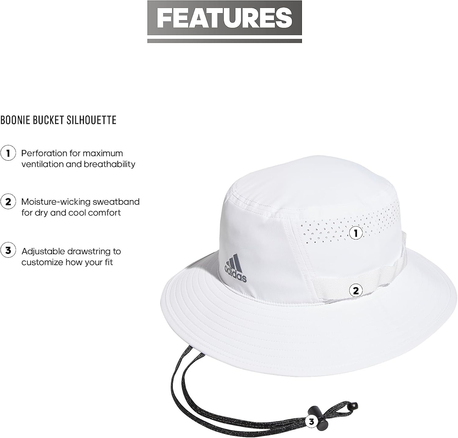 image:imageadidas Mens Victory Bucket Hat Outdoor Sun Boonie for Hiking and FishingWhiteOnix Grey4