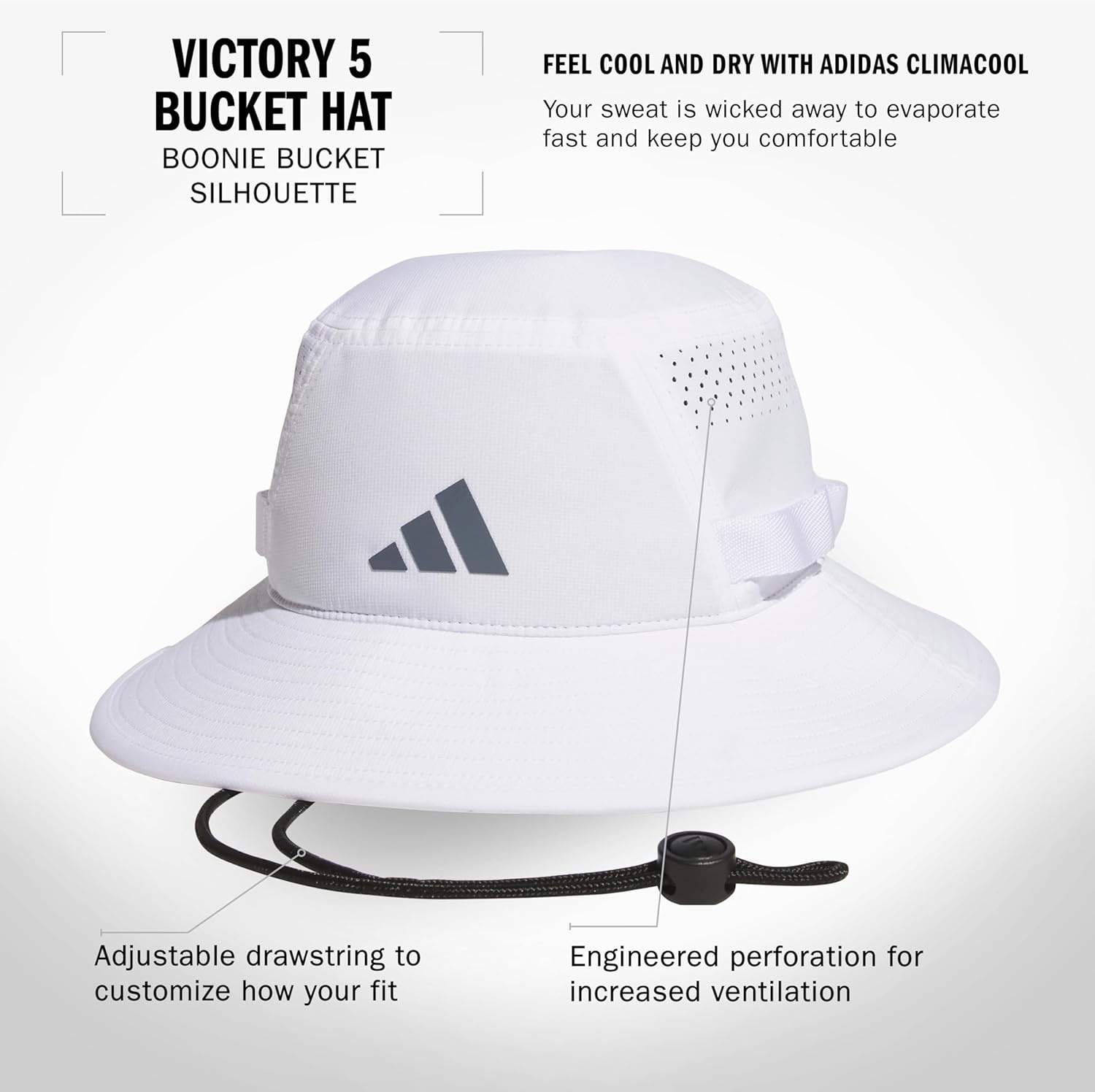 image:imageadidas Mens Victory Bucket Hat Outdoor Sun Boonie for Hiking and FishingWhiteOnix GreyBlack5