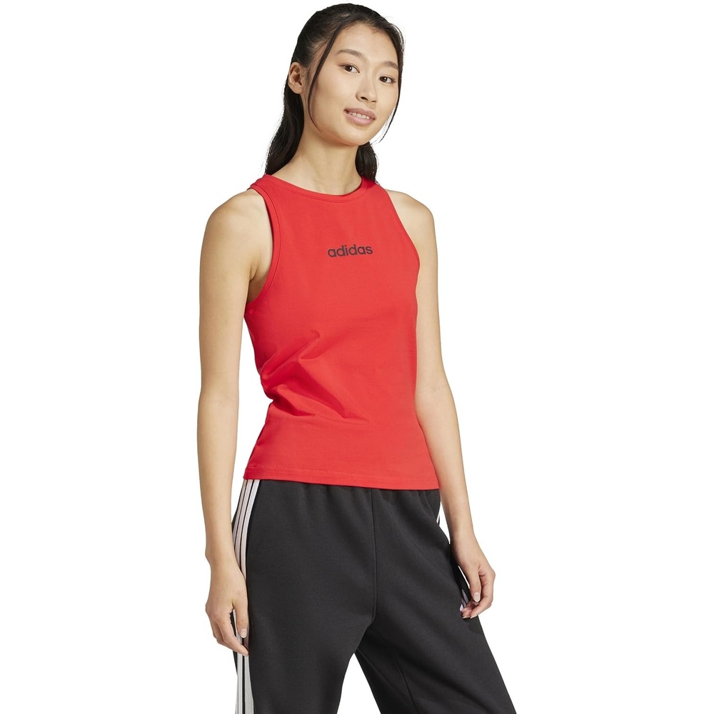 image:imageAdidas Womens Essentials Linear Slim Cotton Tank TopPure RubyBlack