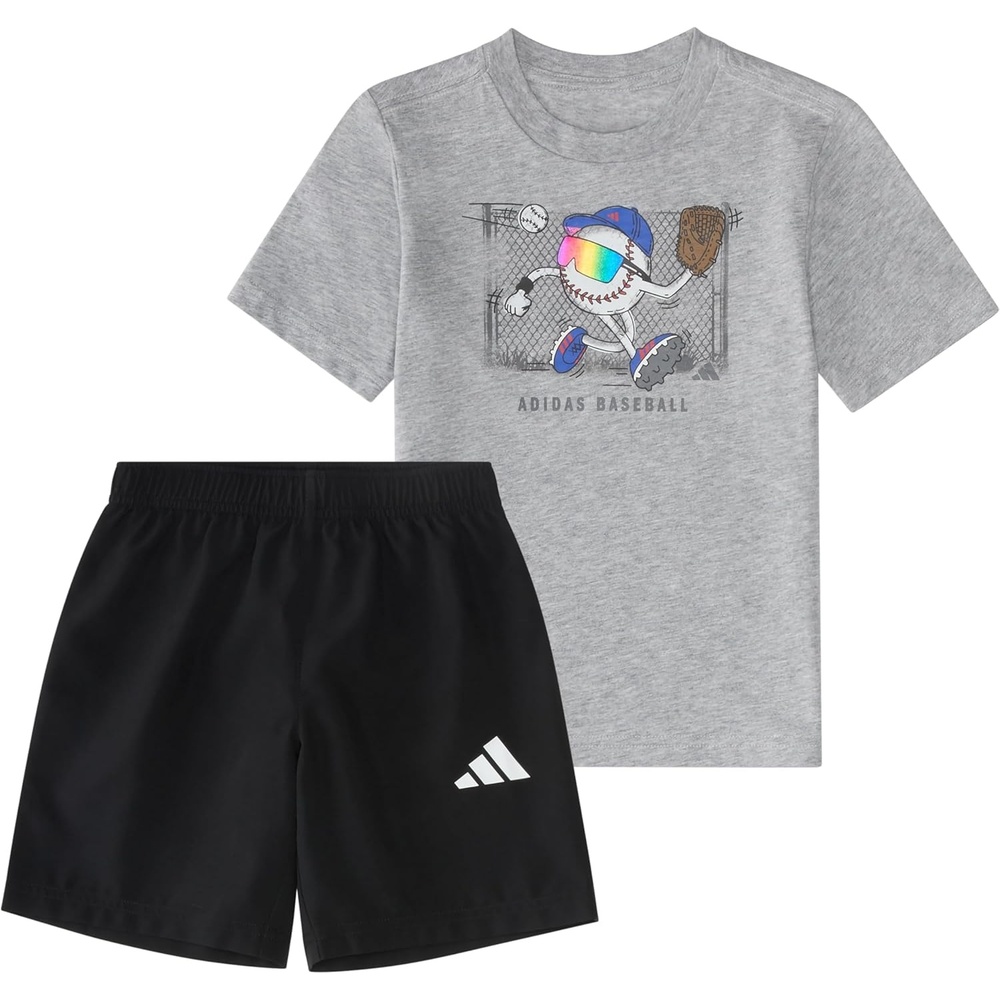 image:imageadidas Baby Boys Twopiece Short Sleeve Printed Graphic Tshirt and Shorts Clothing SetMedium Grey Heather