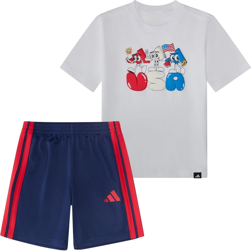 image:imageadidas Baby Boys Twopiece Short Sleeve Printed Graphic Tshirt and Shorts Clothing SetWhite