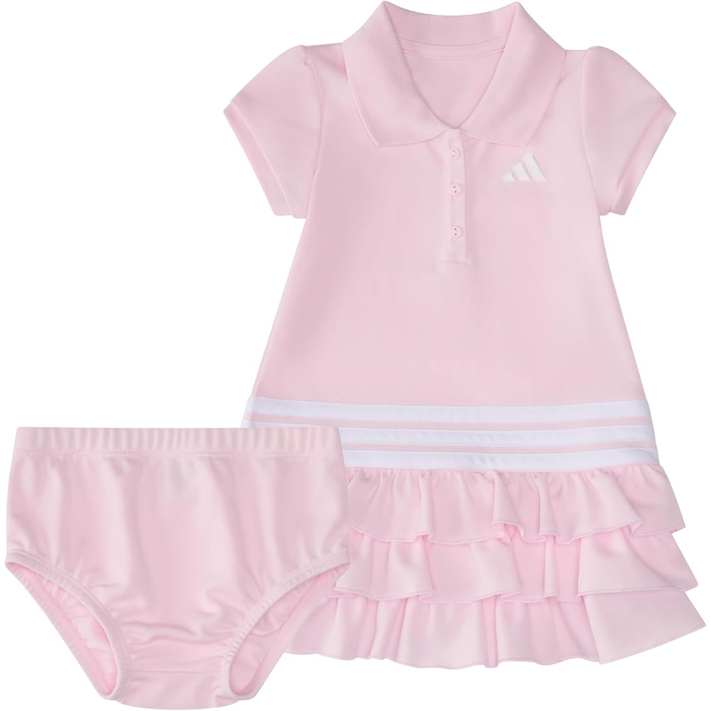 image:imageadidas Baby Girls Short Sleeve Ruffle Polo Dress 2Piece SetClear Pink