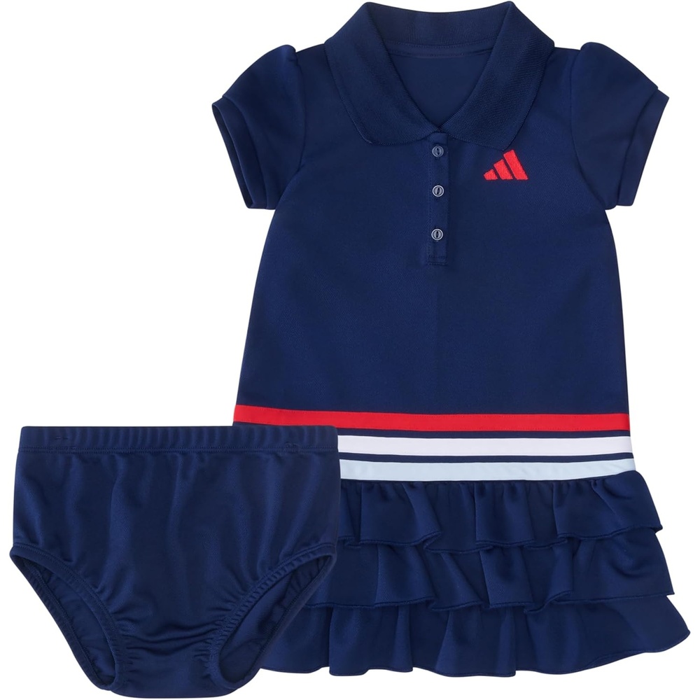 image:imageadidas Baby Girls Short Sleeve Ruffle Polo Dress 2Piece SetDark Blue