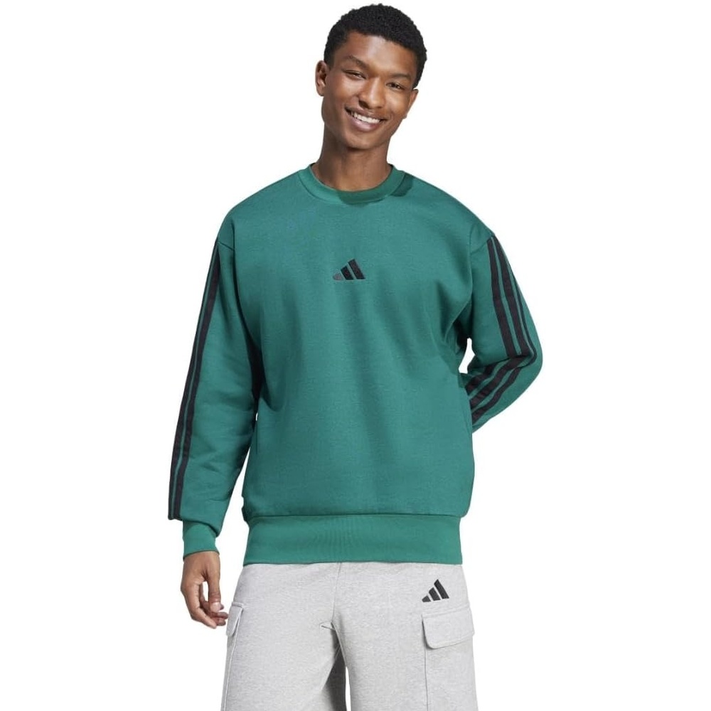 image:imageadidas Essentials Fleece 3Stripes SweatshirtCollegiate GreenBlack