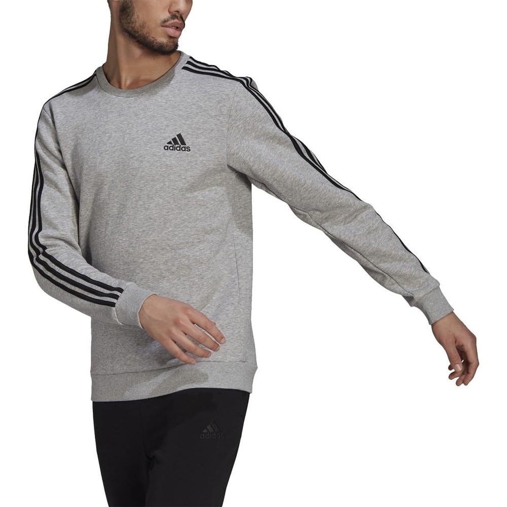 image:imageadidas Essentials Fleece 3Stripes SweatshirtMedium Grey HeatherBlack