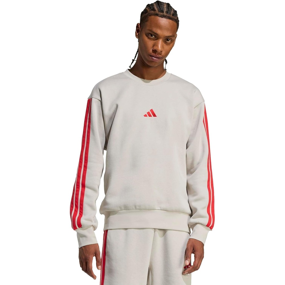image:imageadidas Essentials Fleece 3Stripes SweatshirtWonder AluminaPure Ruby