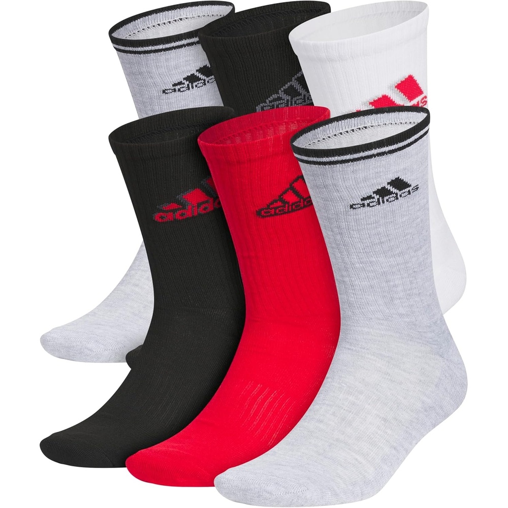 image:imageadidas Mens Athletic Cushioned Crew Socks 6 Pairs Durable amp ComfortableCool Light HeatherBlackBetter ScarletMixed2
