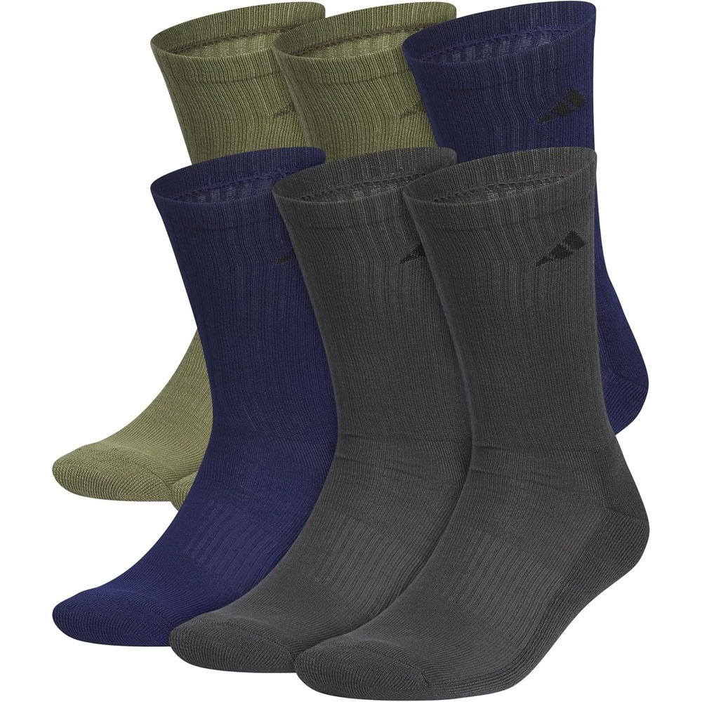 image:imageadidas Mens Athletic Cushioned Crew Socks 6 Pairs Durable amp ComfortableOlive Strata GreenDark BlueCarbon Grey