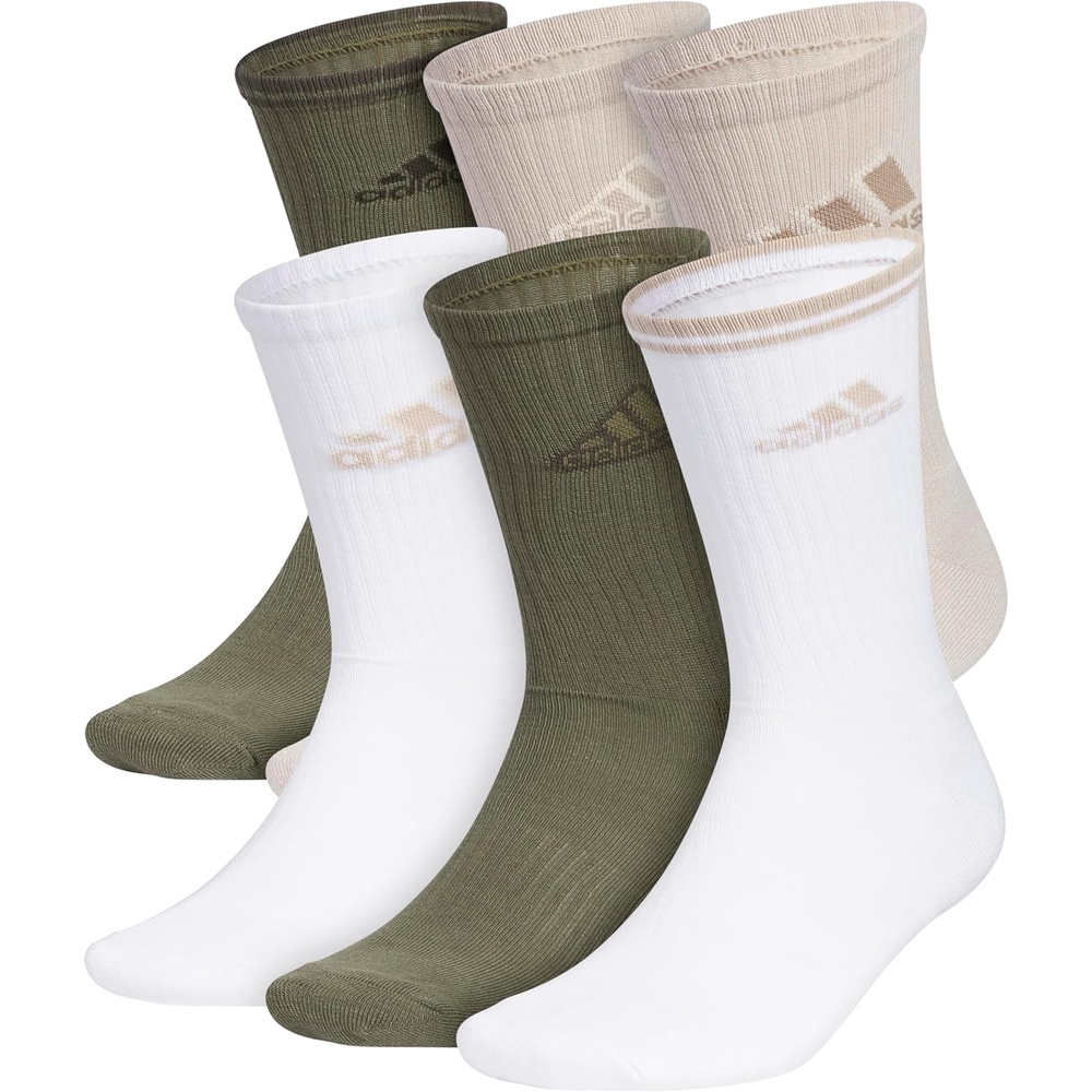 image:imageadidas Mens Athletic Cushioned Crew Socks 6 Pairs Durable amp ComfortableOlive Strata GreenWonder BeigeWhiteMixed2