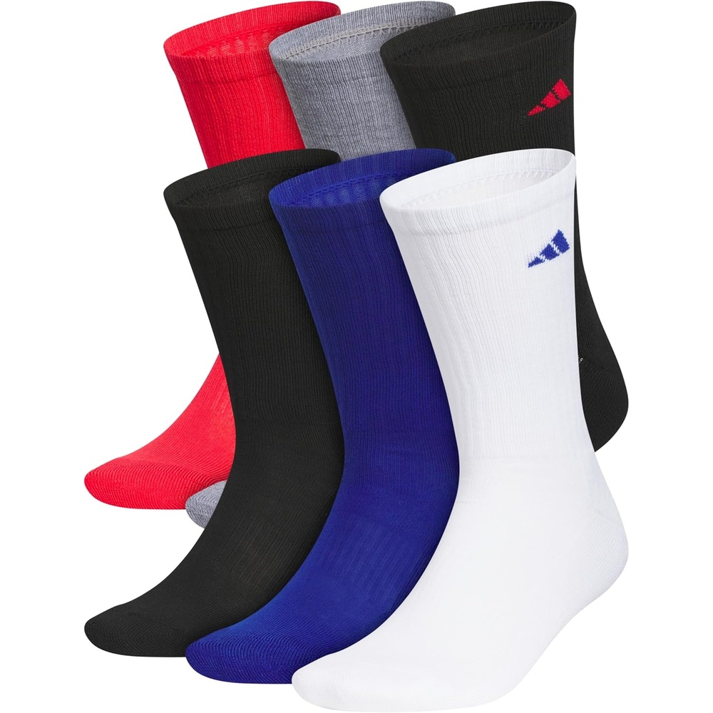 image:imageadidas Mens Athletic Cushioned Crew Socks 6 Pairs Durable amp ComfortablePure Ruby RedBlackTeam Royal Blue