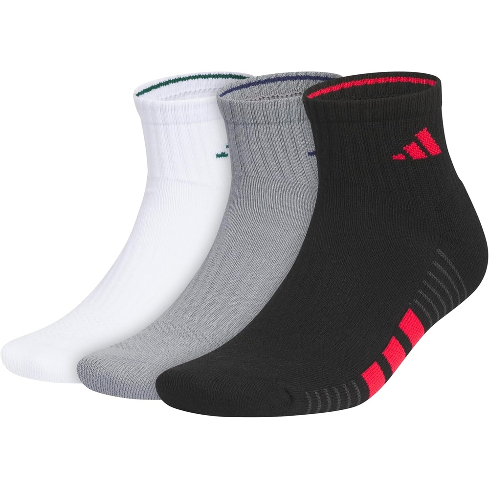 image:imageadidas Mens Cushioned Quarter Ankle Socks 3 Pairs Durable amp ComfortableWhiteCollegiate GreenBlack4