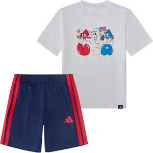adidas Baby Boys’ Two-piece Short Sleeve Printed Graphic T-shirt and Shorts Clothing Set(White)
