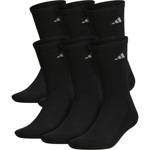 adidas Men’s Athletic Cushioned Crew Socks (6 Pairs) Durable & Comfortable(Black/Aluminum 2)