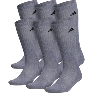 adidas Men’s Athletic Cushioned Crew Socks (6 Pairs) Durable & Comfortable(Heather Grey/Black)
