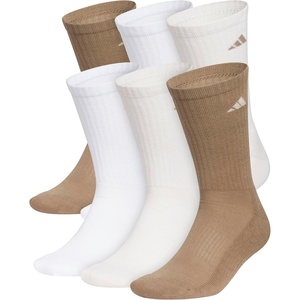 adidas Men’s Athletic Cushioned Crew Socks (6 Pairs) Durable & Comfortable(Khaki Six/White/Crystal Linen Beige)