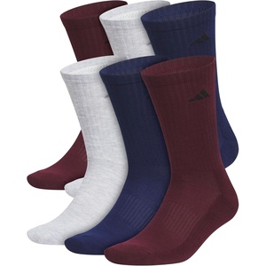 adidas Men’s Athletic Cushioned Crew Socks (6 Pairs) Durable & Comfortable(Maroon/Cool Light Heather/Dark Blue)