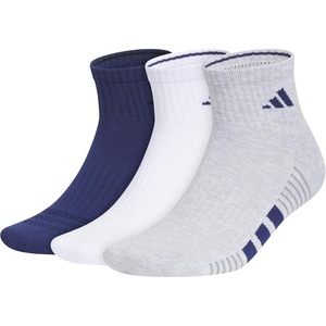 adidas Men’s Cushioned Quarter Ankle Socks (3 Pairs) Durable & Comfortable(Dark Blue/White/Cool Light Heather/4)