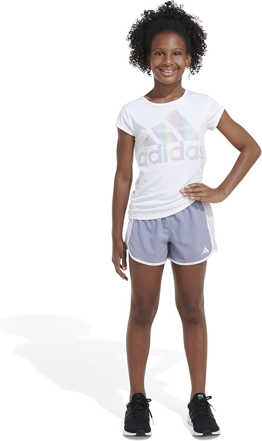 image:imageAdidas Girls Elastic Waistband Retro Woven Gym ShortsSilver Violet