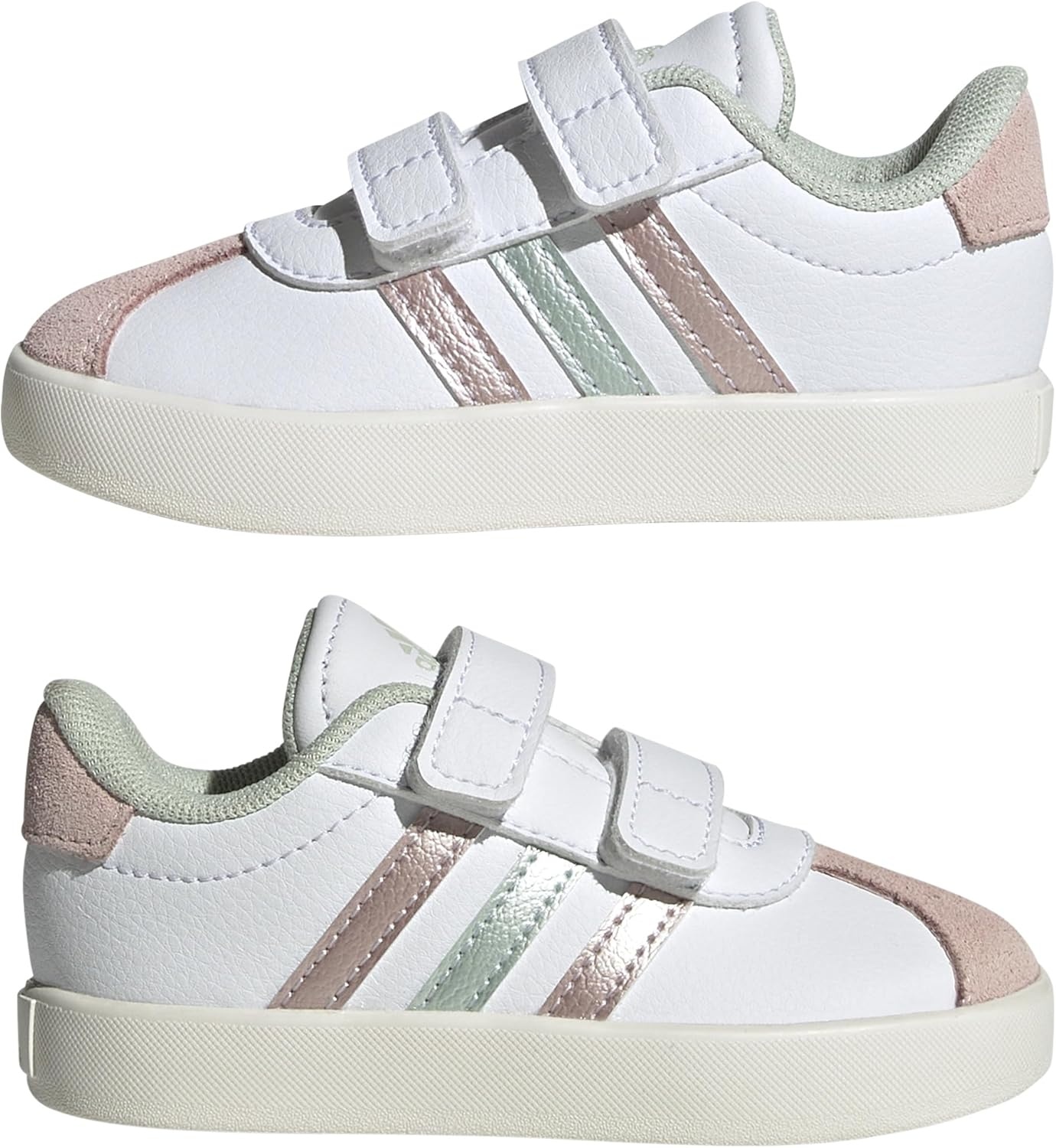 image:imageAdidas UnisexChild Vl Court BoldWhiteLinen Green MetallicSandy Pink Metallic