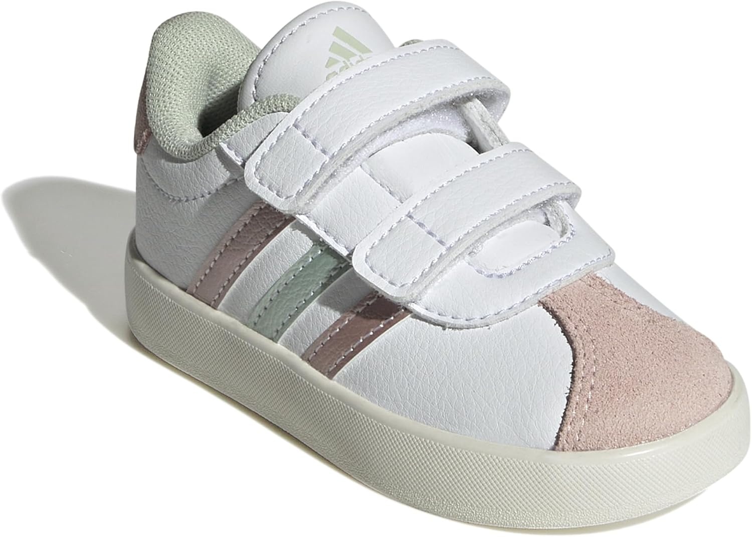 image:imageAdidas UnisexChild Vl Court BoldWhiteLinen Green MetallicSandy Pink Metallic