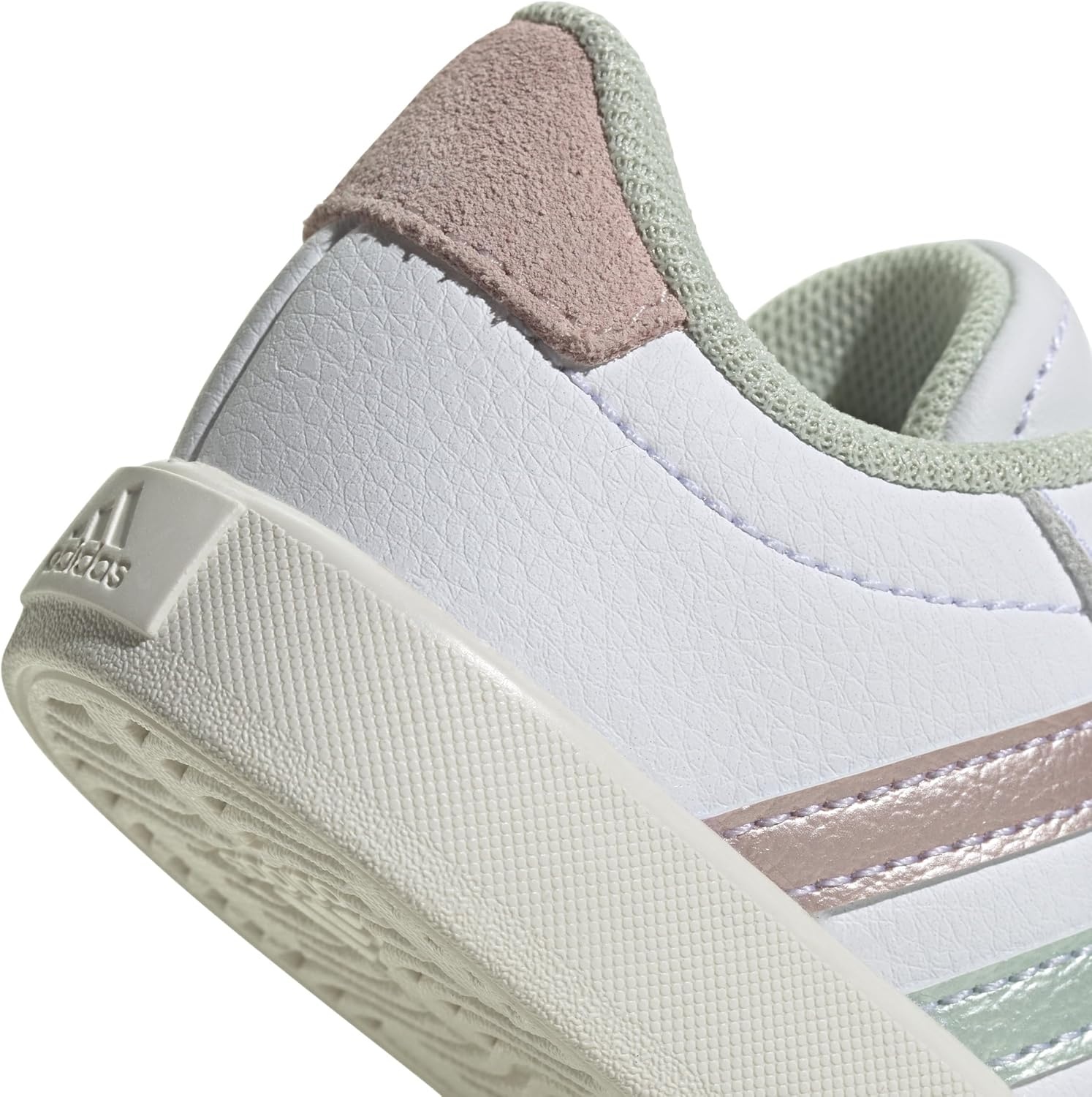 image:imageAdidas UnisexChild Vl Court BoldWhiteLinen Green MetallicSandy Pink Metallic