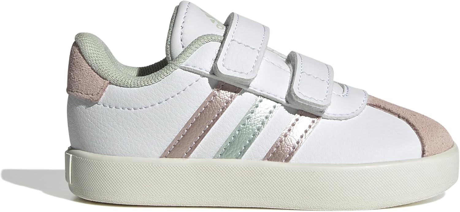 image:imageAdidas UnisexChild Vl Court BoldWhiteLinen Green MetallicSandy Pink Metallic