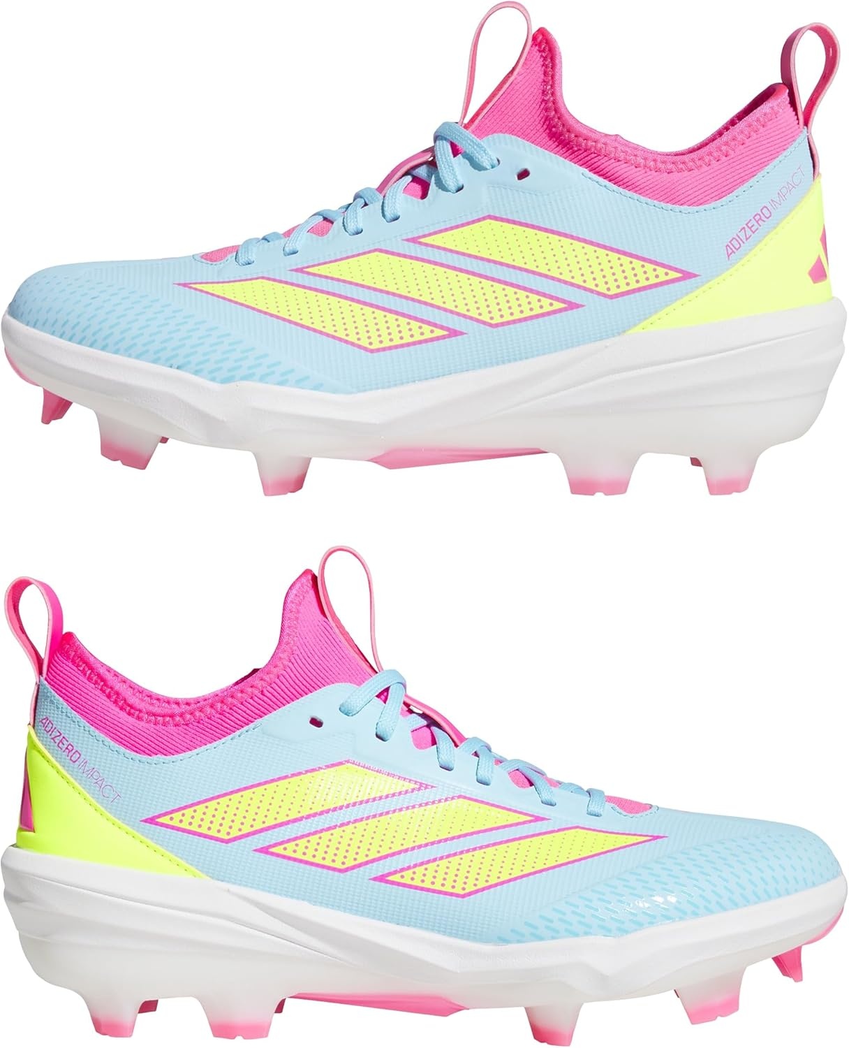 image:imageadidas Adizero Impact 20 TPU Baseball CleatsBliss BlueLucid LemonLucid Pink