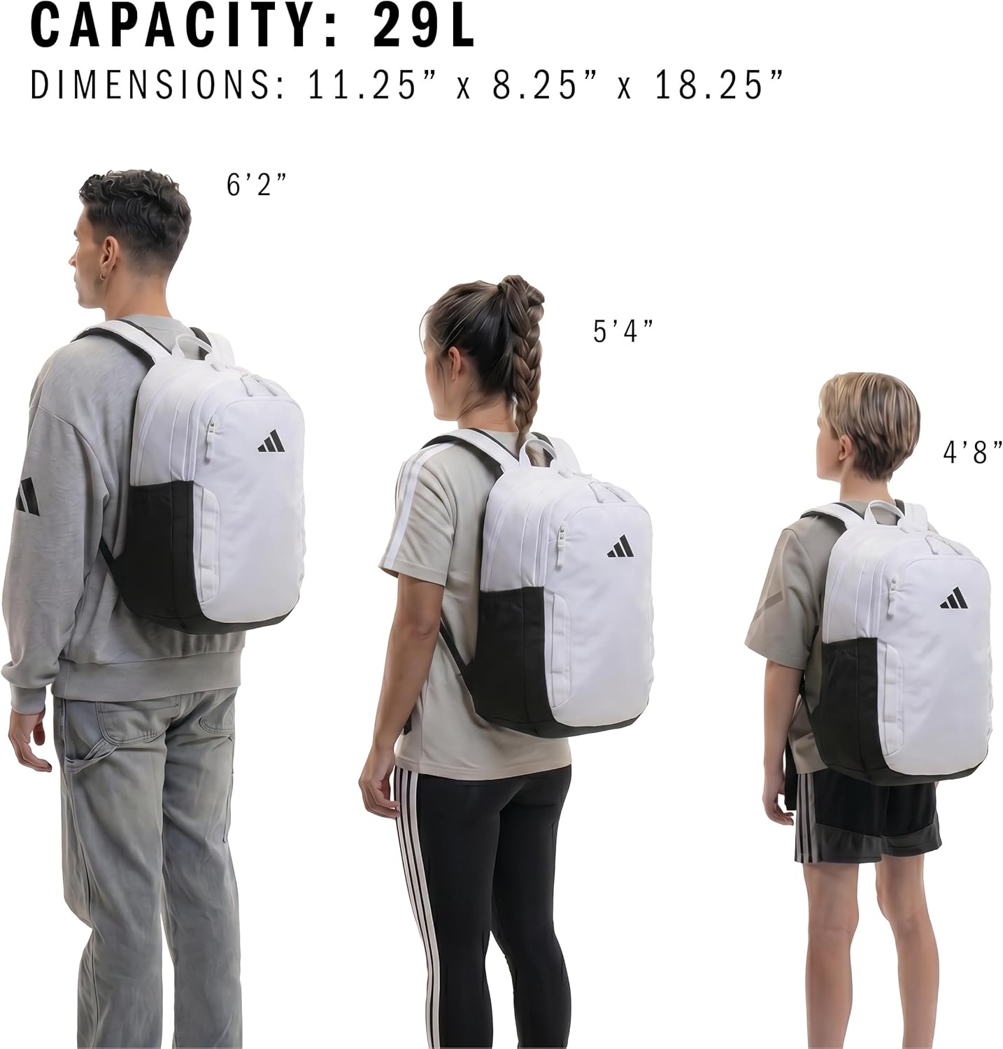image:imageadidas Amplifier Backpack for Laptop School and Gym 28LWhiteBlackRegular