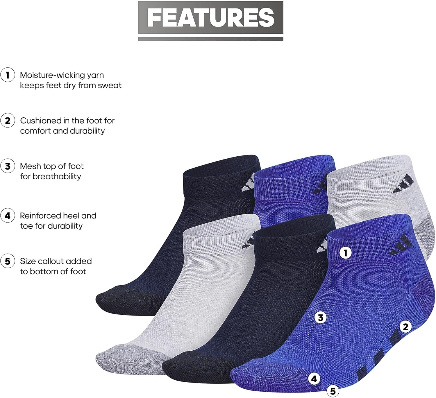 image:imageadidas Boys Cushioned Angle Stripe Low Cut Socks 6Pack Little KidBig KidAdultCool Light HeatherCollegiate NavySemi Lucid Blue