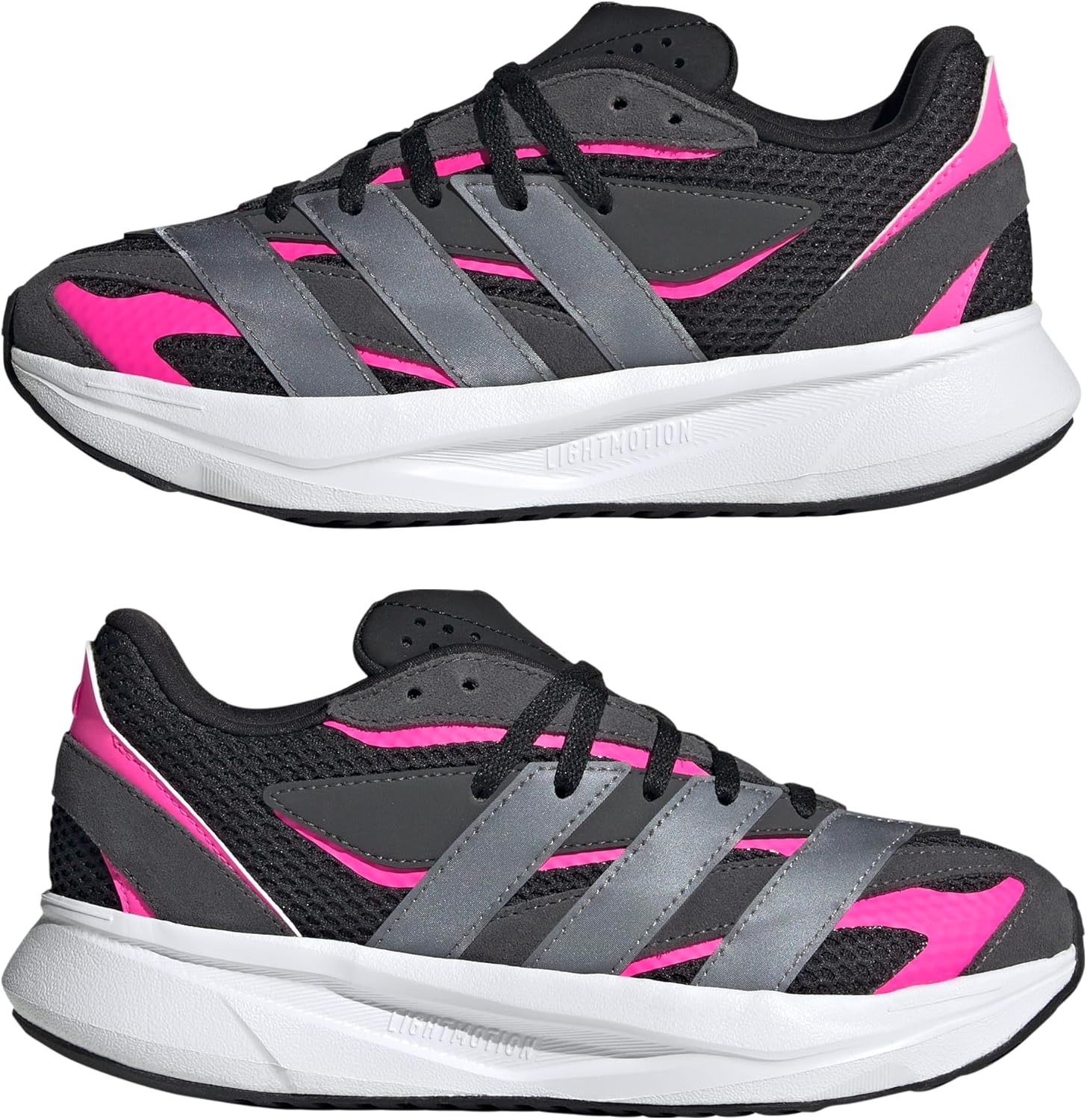 image:imageadidas Boys Lightblaze Lace Up SneakersBlackIron MetallicLucid Pink