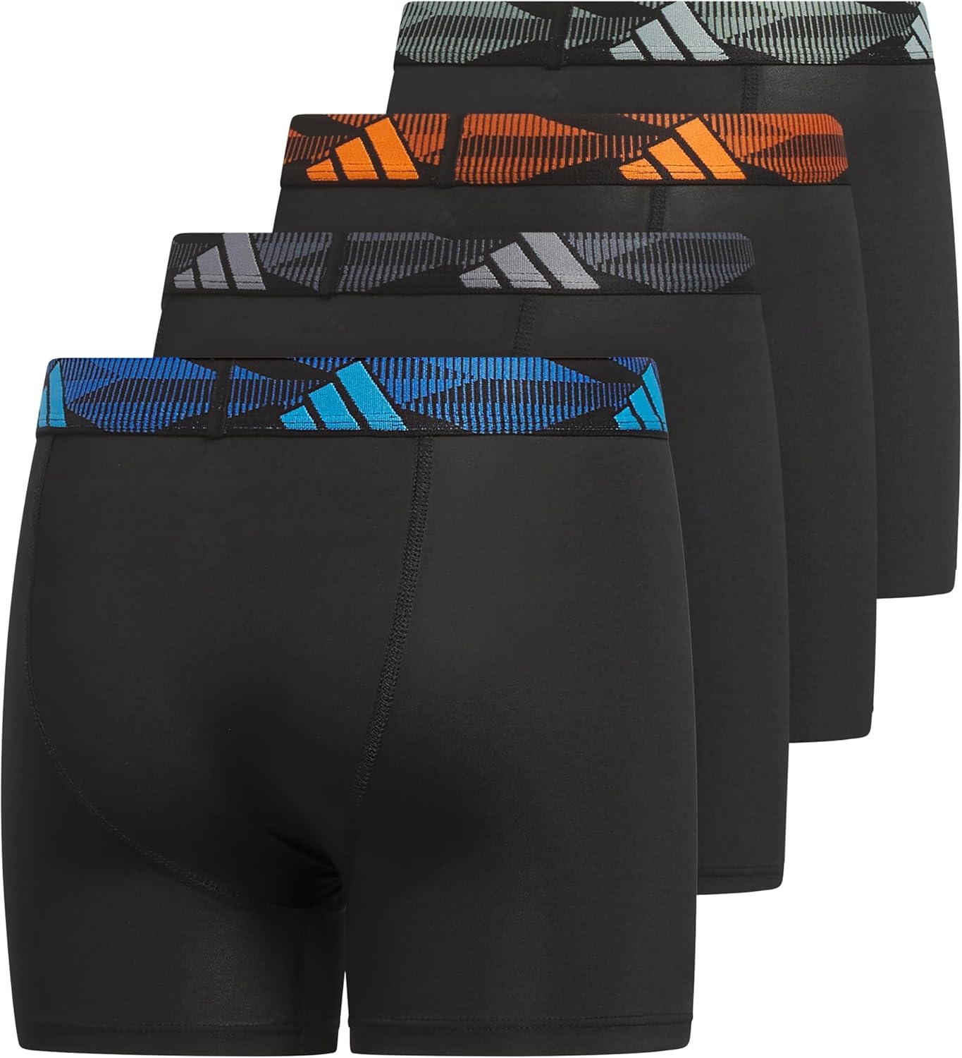 image:imageadidas Boys Performance Microfiber Boxer Briefs 4Pack or 3Pack Kids Graphic UnderwearBlackLucid AquamarinePure Orange