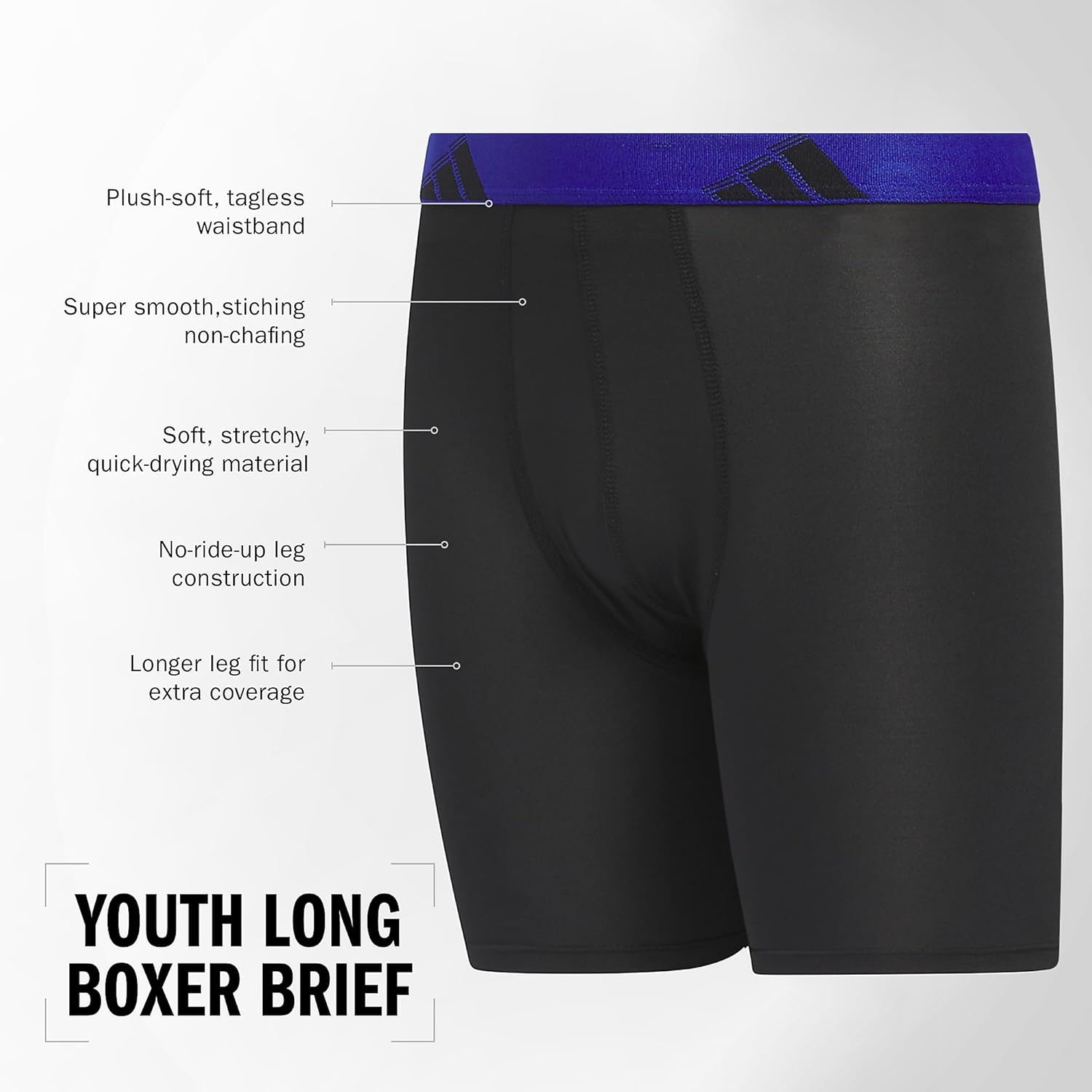 image:imageadidas Boys Performance Microfiber Boxer Briefs 4Pack or 3Pack Kids Graphic UnderwearBlackSemi Lucid BlueSignal Green