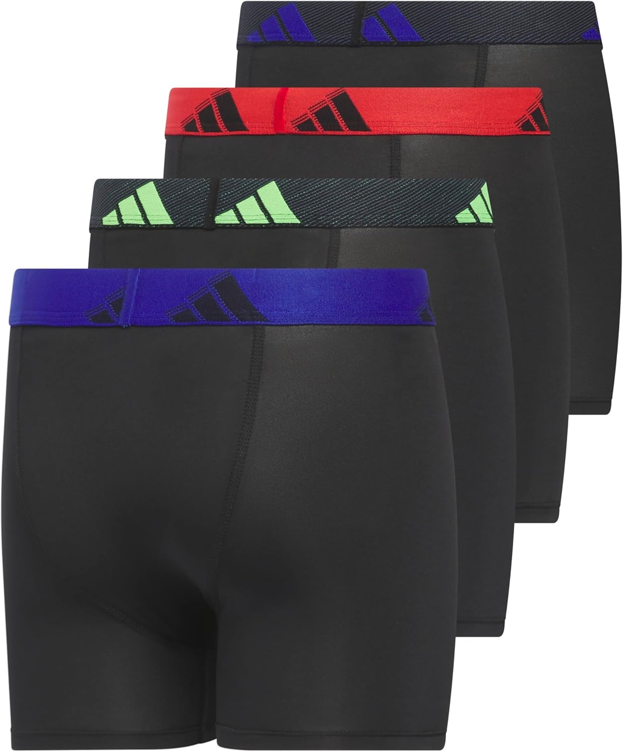 image:imageadidas Boys Performance Microfiber Boxer Briefs 4Pack or 3Pack Kids Graphic UnderwearBlackSemi Lucid BlueSignal Green