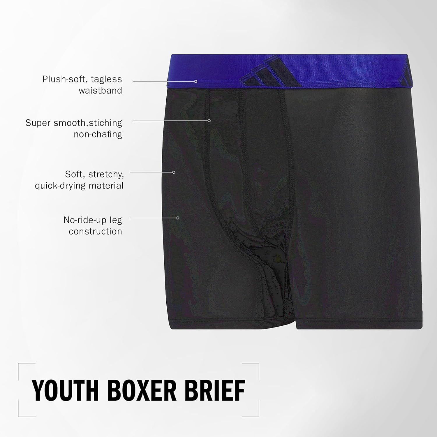 image:imageadidas Boys Performance Microfiber Boxer Briefs 4Pack or 3Pack Kids Graphic UnderwearBlue BurstBlackGrey