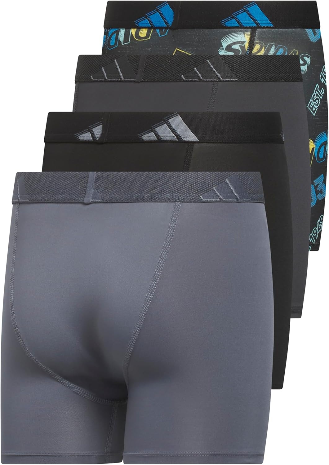 image:imageadidas Boys Performance Microfiber Boxer Briefs 4Pack or 3Pack Kids Graphic UnderwearPerformance 3 Maniablackcarbonclear AquaCarbon GreyBlackGraphic