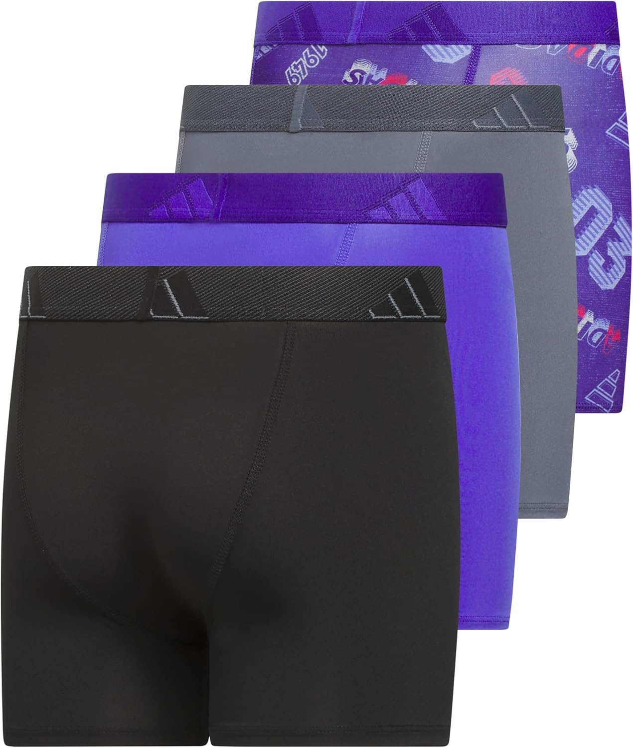 image:imageadidas Boys Performance Microfiber Boxer Briefs 4Pack or 3Pack Kids Graphic UnderwearPerformance 3 Maniapure Purplesolar Purplepower PinkOnix GreySolar PurpleGraphic
