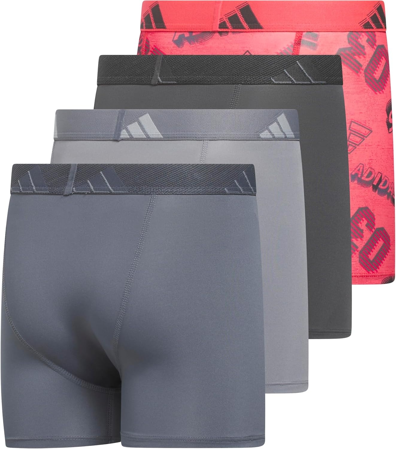 image:imageadidas Boys Performance Microfiber Boxer Briefs 4Pack or 3Pack Kids Graphic UnderwearPerformance 3 Maniapure Turboenergy PinkcarbonGrey SixGreyGraphic