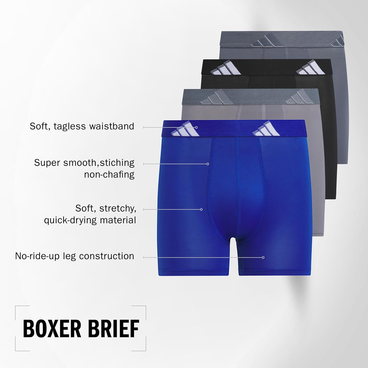 image:imageadidas Boys Performance Microfiber Boxer Briefs 4Pack or 3Pack Kids Graphic UnderwearTeam Royal BlueGreyBlack