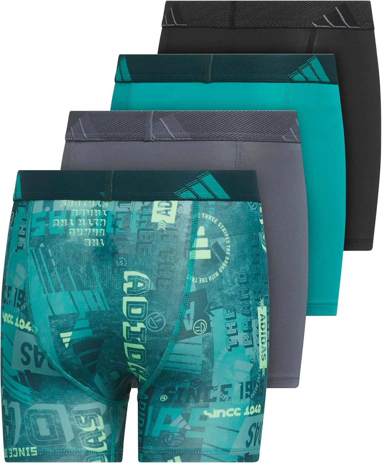 image:imageadidas Boys Performance Microfiber Boxer Briefs 4Pack or 3Pack Kids Graphic UnderwearUpscaled Mix Pure Teallime BurstOnix GreyPure Teal GreenGraphic