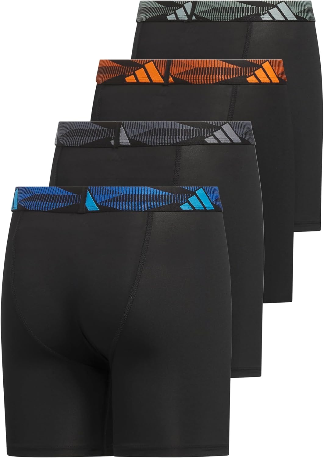 image:imageadidas Boys Performance Microfiber Long Boxer Briefs 4Pack or 3Pack Kids UnderwearBlackLucid AquamarinePure OrangeLong