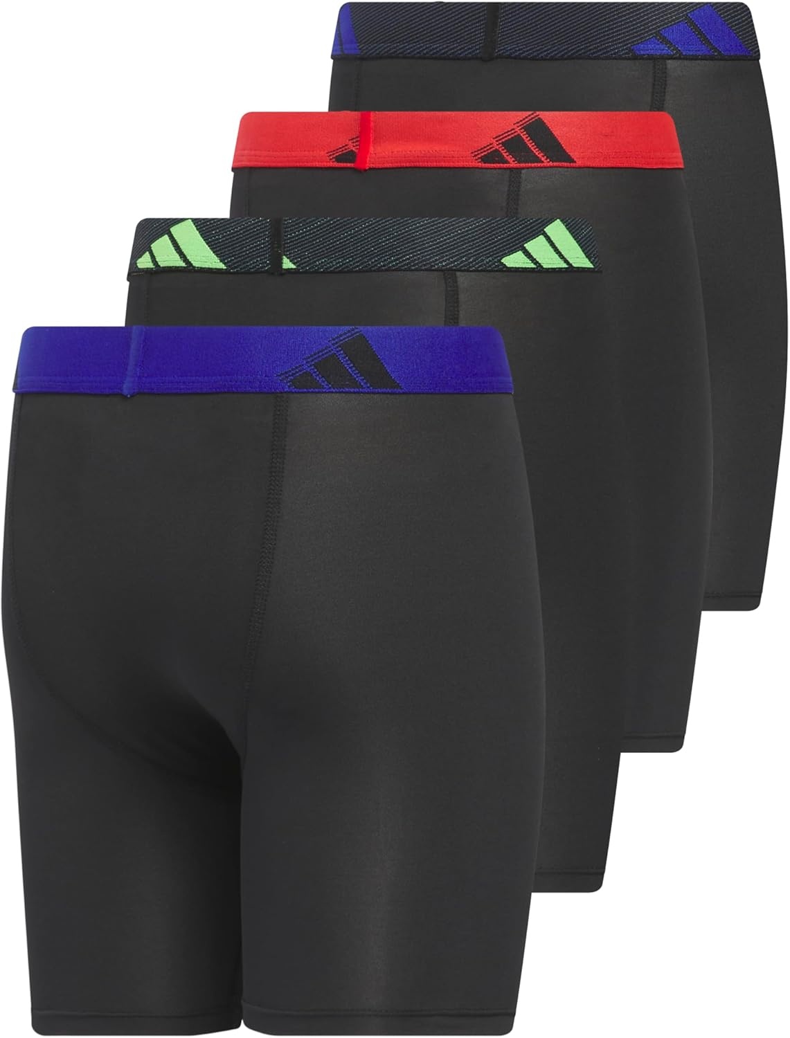 image:imageadidas Boys Performance Microfiber Long Boxer Briefs 4Pack or 3Pack Kids UnderwearBlackSignal GreenLong