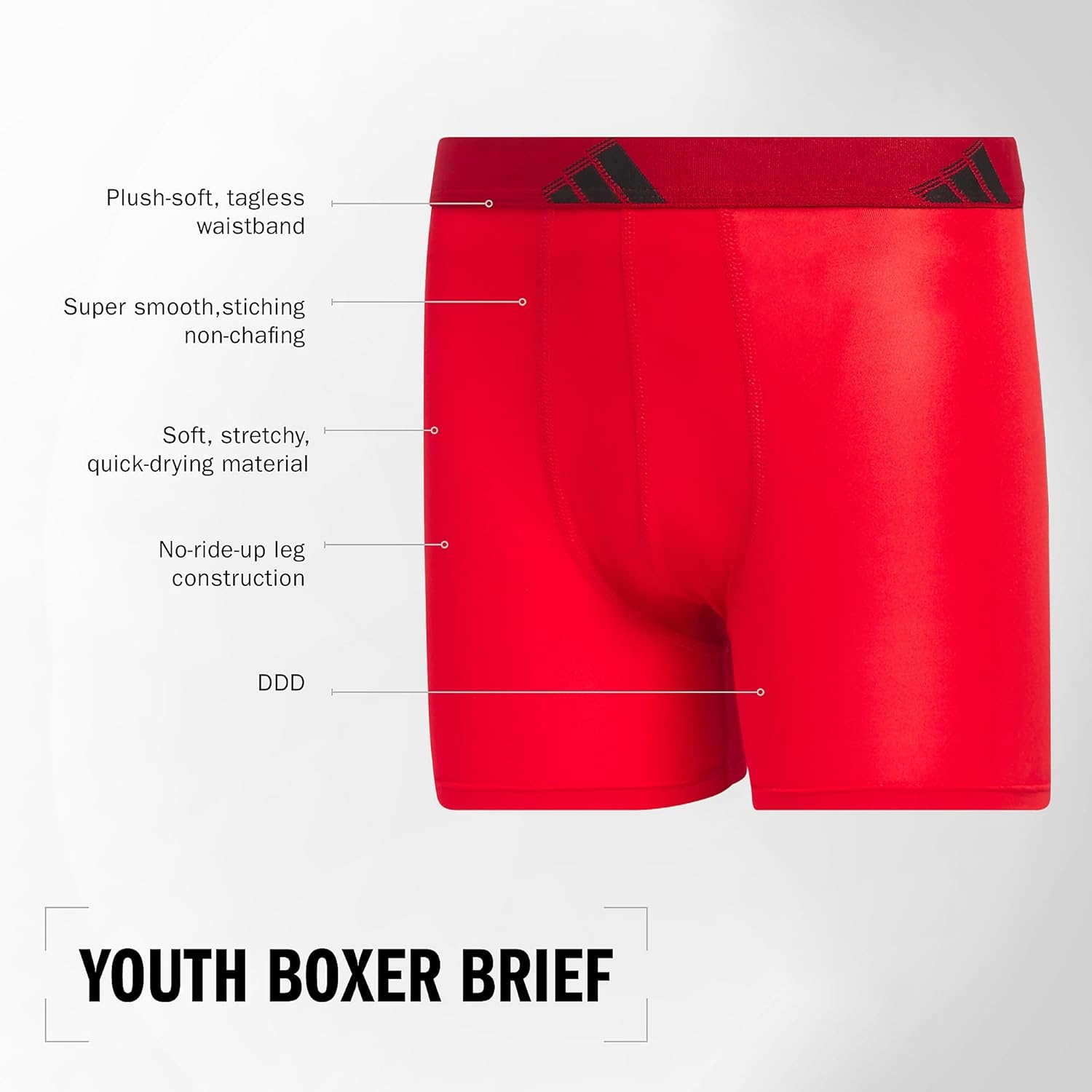 image:imageadidas Boys Performance Microfiber Long Boxer Briefs 4Pack or 3Pack Kids UnderwearBlackSignal GreenLong