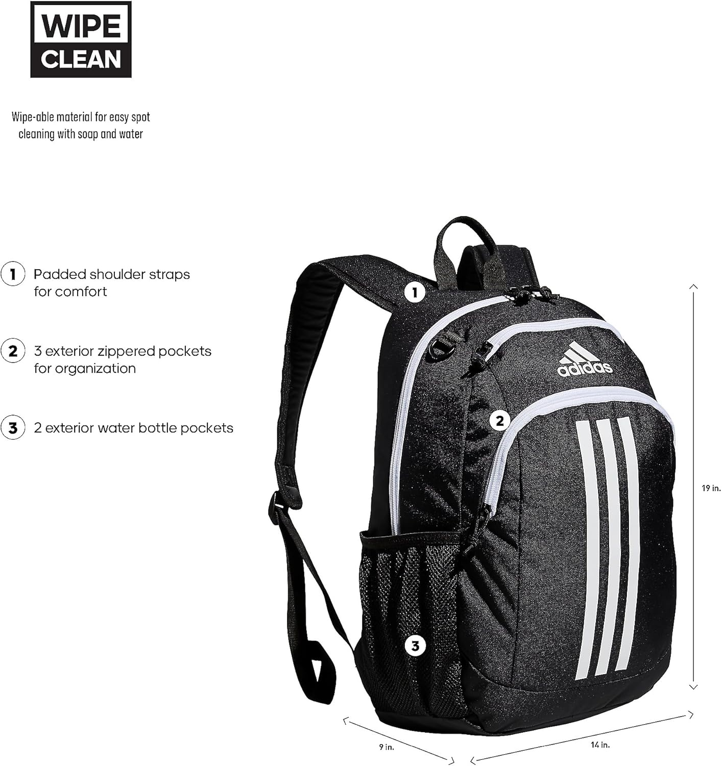 image:imageadidas Creator School Backpack for Girls amp Boys Durable BookbagBlackWhite