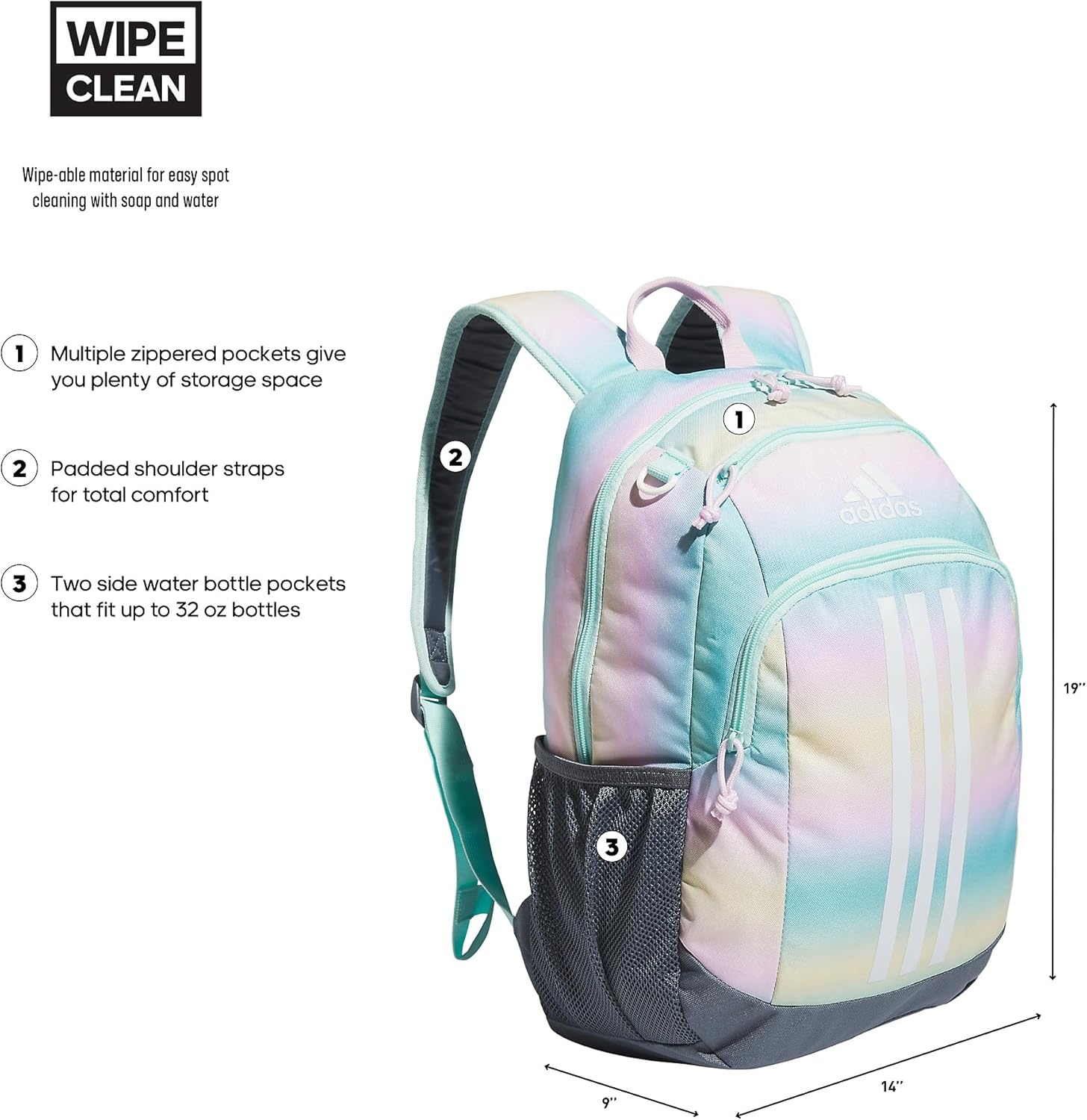 image:imageadidas Creator School Backpack for Girls amp Boys Durable BookbagGradient Flash AquaOnix GreyWhite