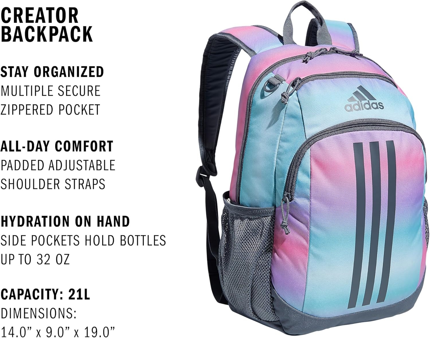 image:imageadidas Creator School Backpack for Girls amp Boys Durable BookbagGradient Rose Tone PinkOnix Grey